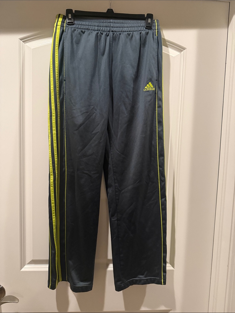 adidas Kids Charcoal Gray Joggers with Neon Yellow Stripes